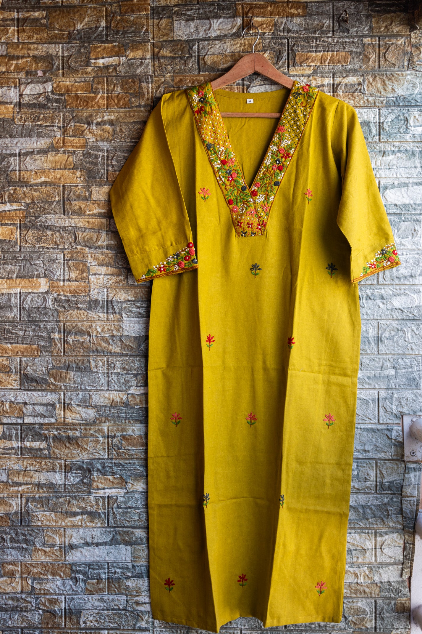 Mahendi green hand work Kurti