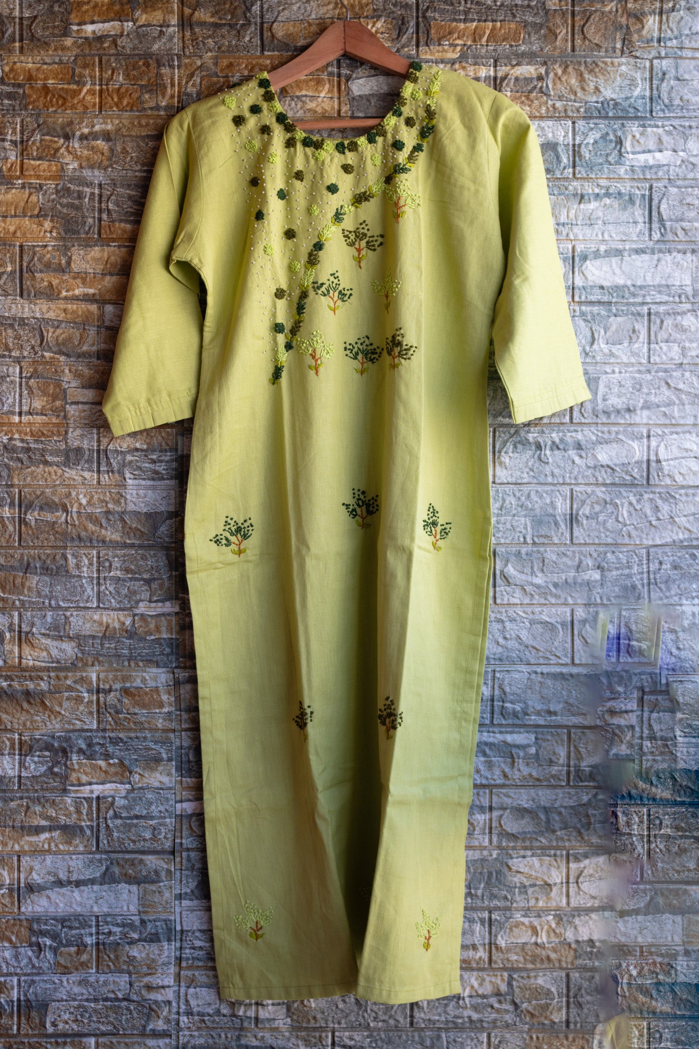 Lime green embroidered Kurti