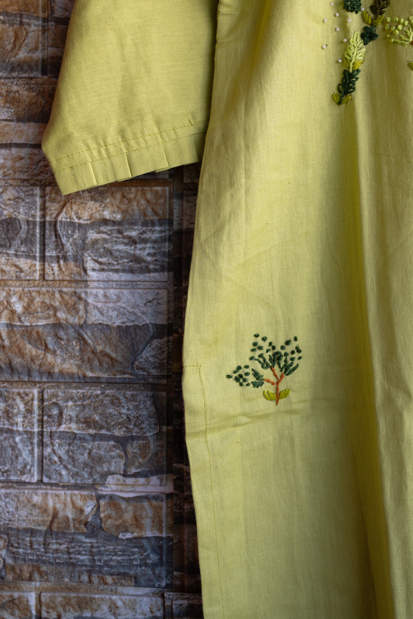 Lime green embroidered Kurti