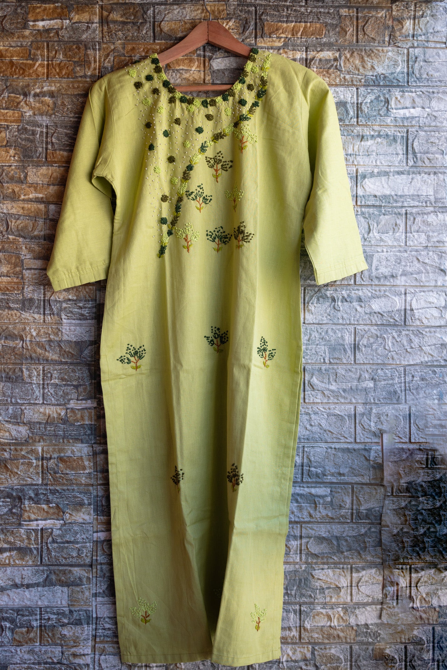 Lime green embroidered Kurti