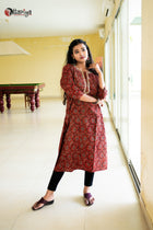 Ajrakh Artistry Threads of Tradition Cotton Kurta - Uttariya