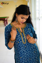 Indigo Zardosi Maharani Embellished Cotton Kurta - Uttariya