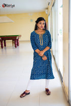 Indigo Goldwork Embroidery Cotton Kurta - Uttariya