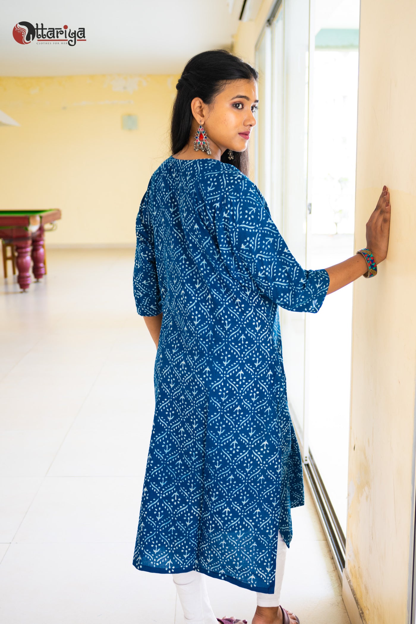 Indigo Zardosi Embellished Cotton Kurta - Uttariya