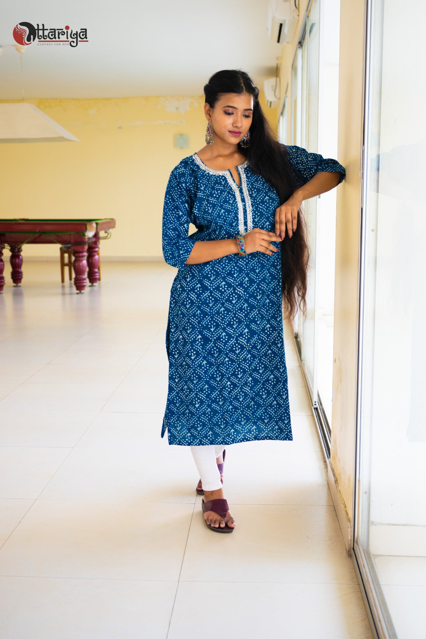 Indigo Zardosi Embellished Cotton Kurta - Uttariya