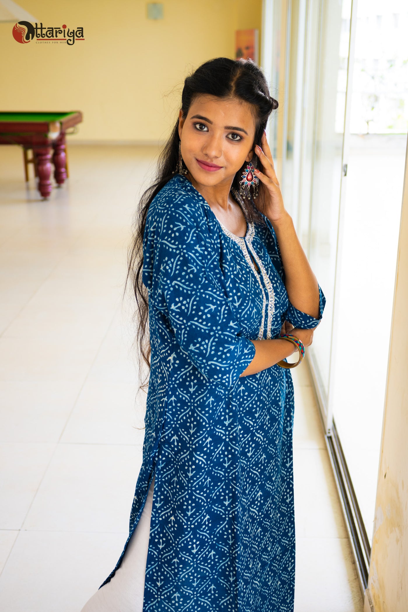 Indigo Zardosi Embellished Cotton Kurta - Uttariya