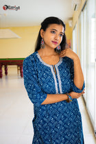 Indigo Zardosi Embellished Cotton Kurta - Uttariya