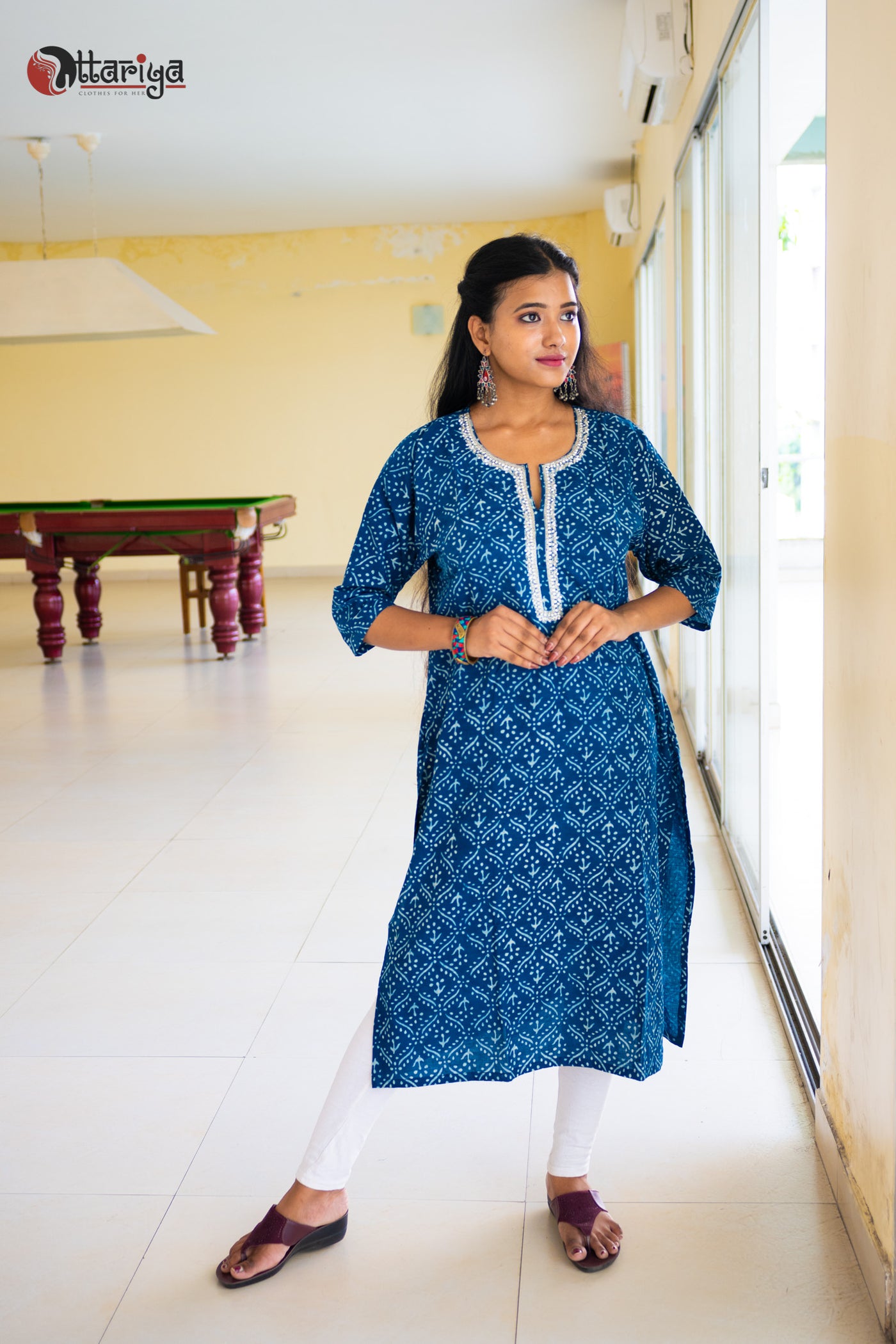 Indigo Zardosi Embellished Cotton Kurta - Uttariya