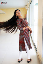 Ajrakh Pearl Zardosi Cotton Kurta - Uttariya