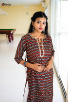 Ajrakh Pearl Zardosi Cotton Kurta - Uttariya