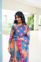 Turquise Maslin SIlk Kurti Set - Uttariya