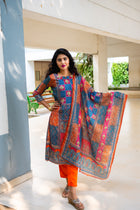 Turquise Maslin SIlk Kurti Set - Uttariya