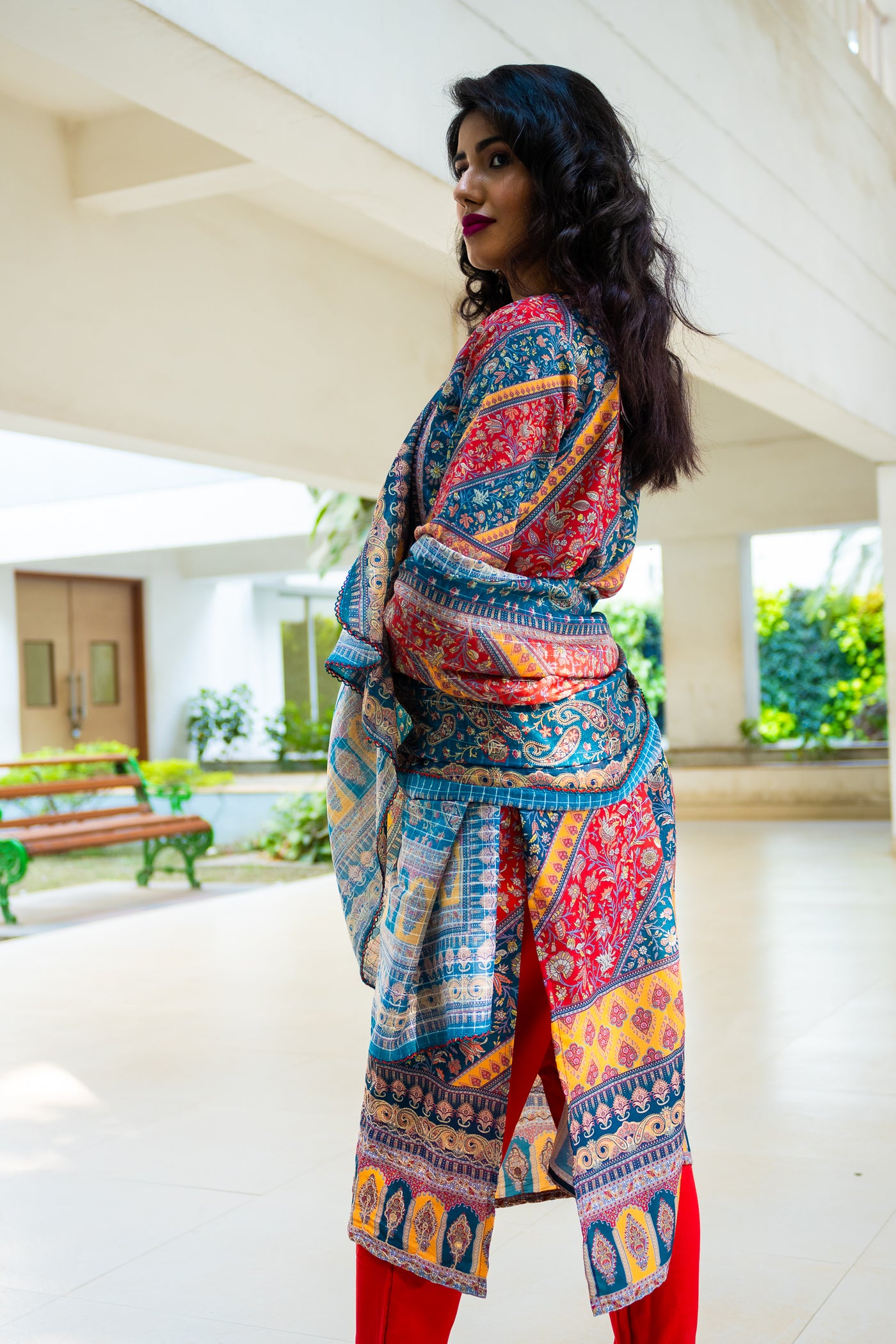 Turquise Maslin SIlk Kurti Set - Uttariya