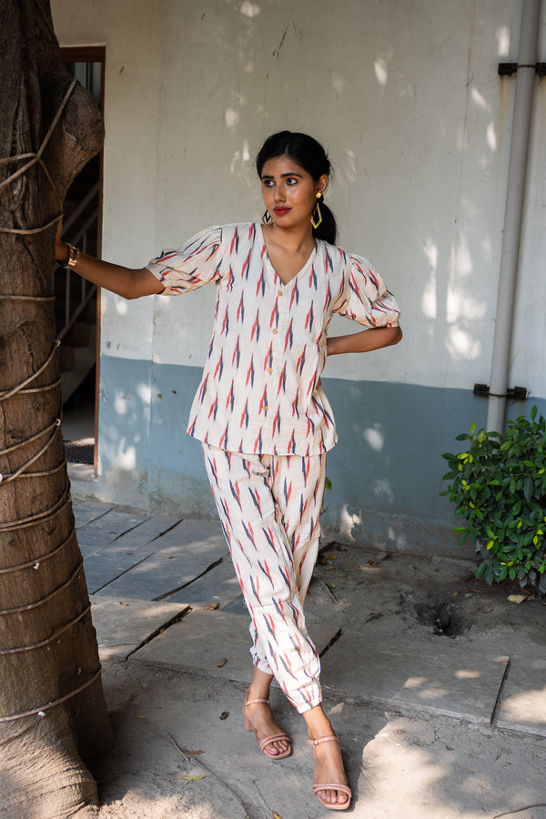 Chandrika Ikkat Cotton Co ord Set - Uttariya