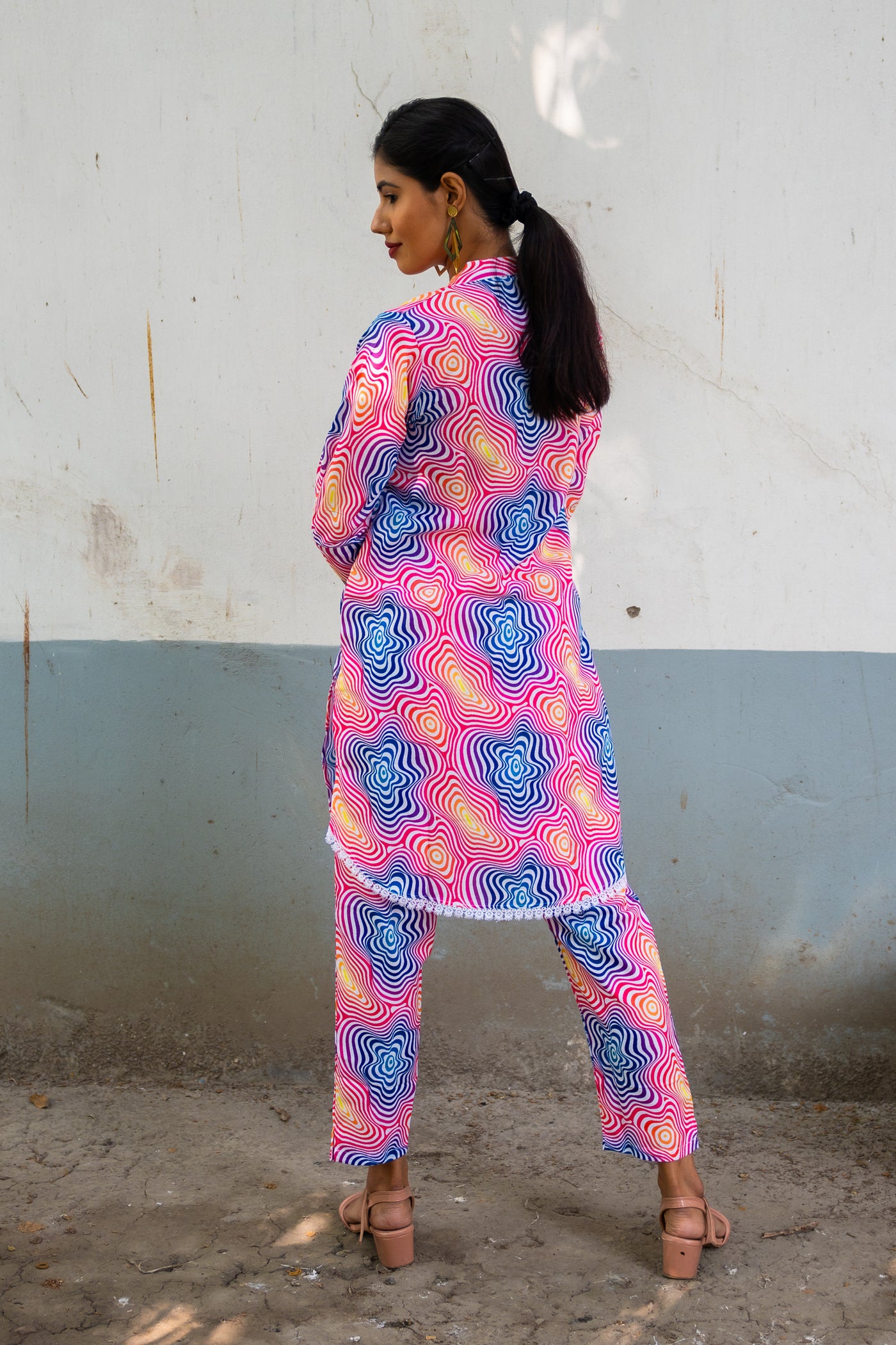 Prismatic Hue Harmony Silk Co ord Set - Uttariya