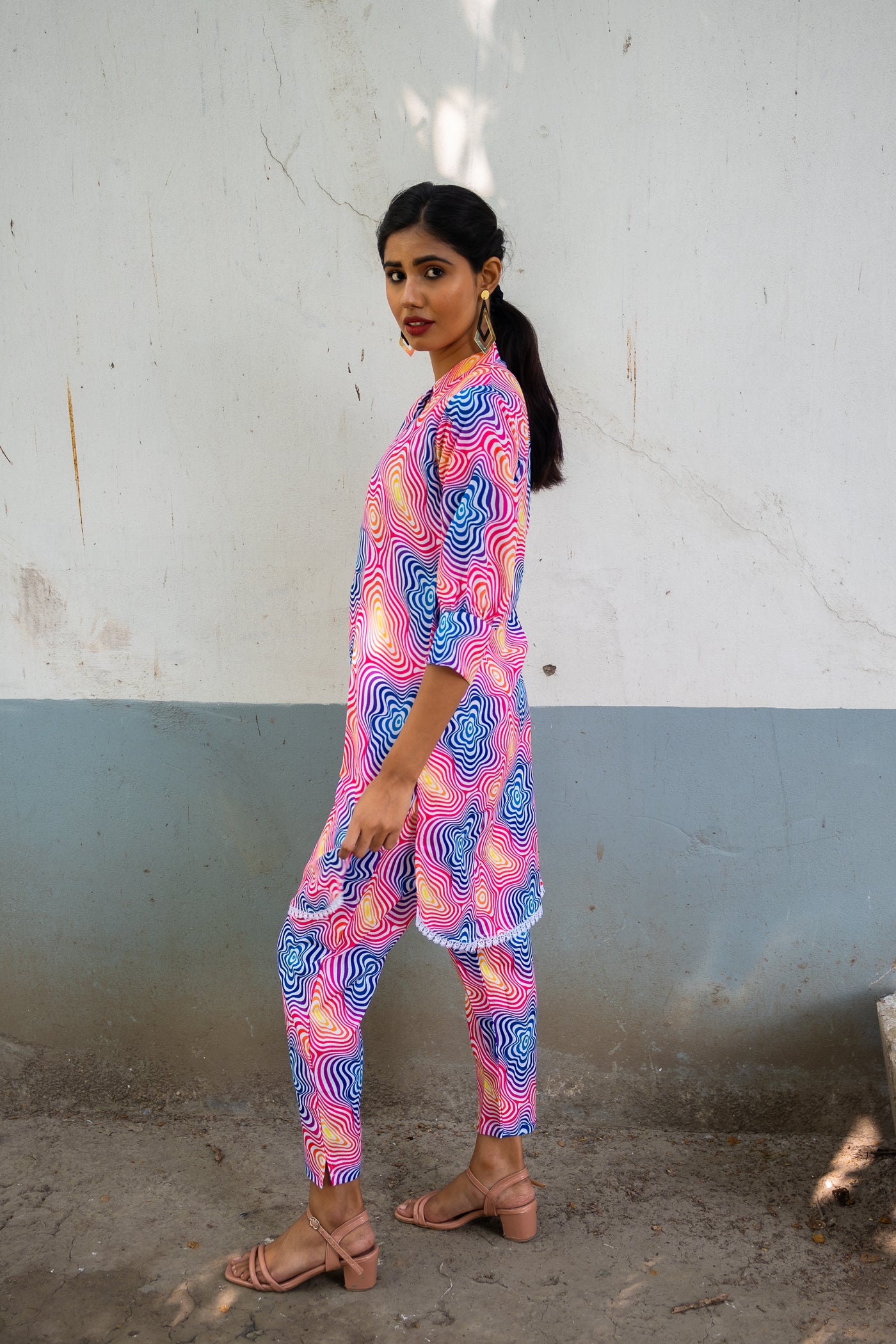 Prismatic Hue Harmony Silk Co ord Set - Uttariya