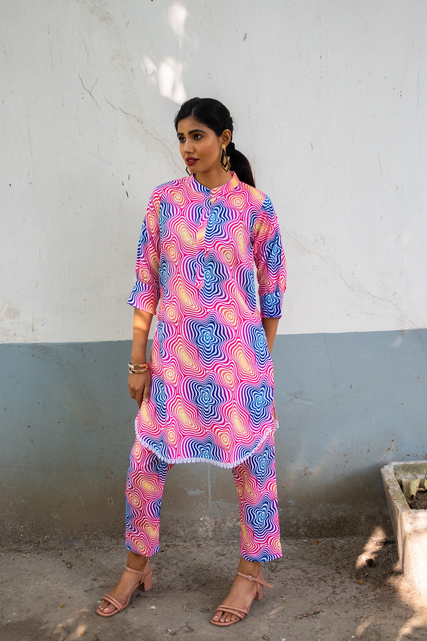 Prismatic Hue Harmony Silk Co ord Set - Uttariya