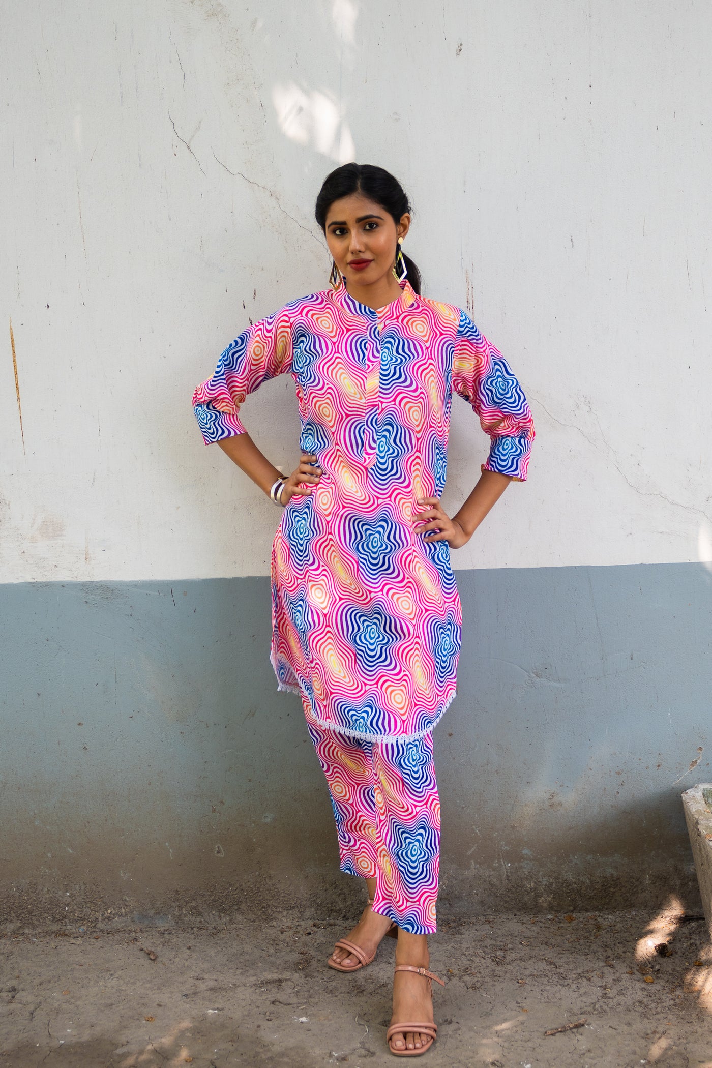 Prismatic Hue Harmony Silk Co ord Set - Uttariya