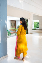 Yellow Handwork Maslin Silk Kurta Set - Uttariya