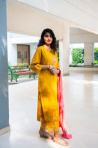 Yellow Handwork Maslin Silk Kurta Set - Uttariya