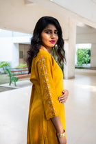 Yellow Handwork Maslin Silk Kurta Set - Uttariya