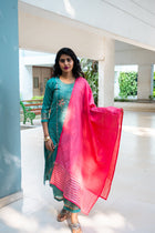 Turkish Blue Handwork Maslin Silk Kurta Set - Uttariya