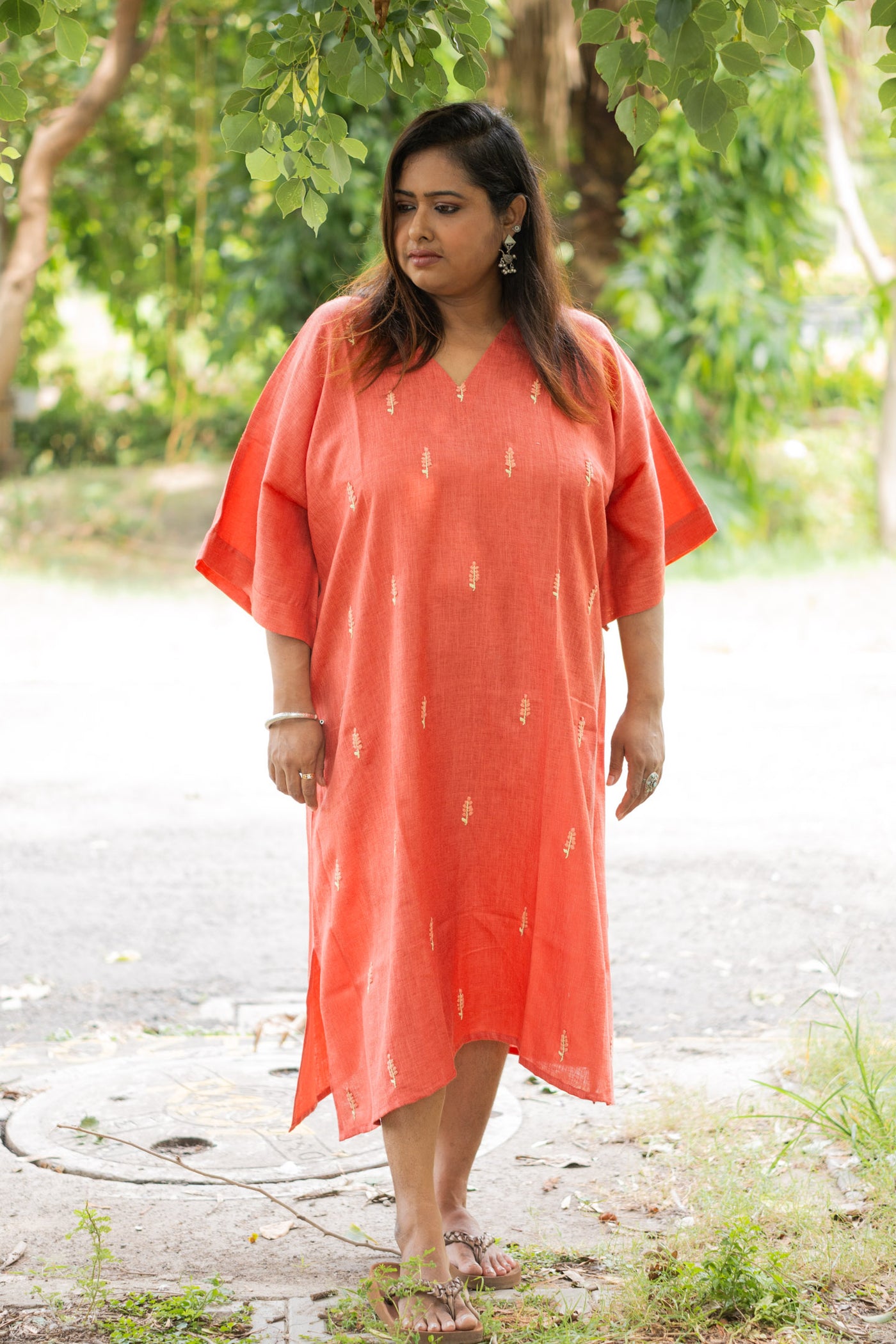 Mrittika — Embroidered Linen Kaftan Dress - Uttariya