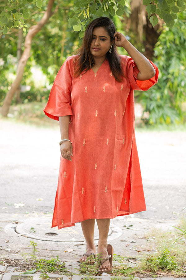 Mrittika — Embroidered Linen Kaftan Dress