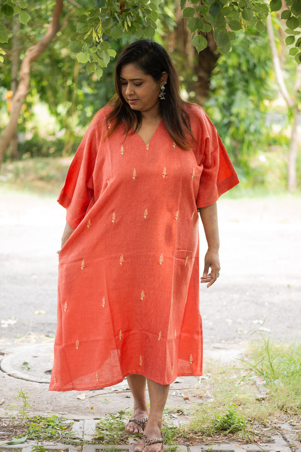 Mrittika — Embroidered Linen Kaftan Dress - Uttariya