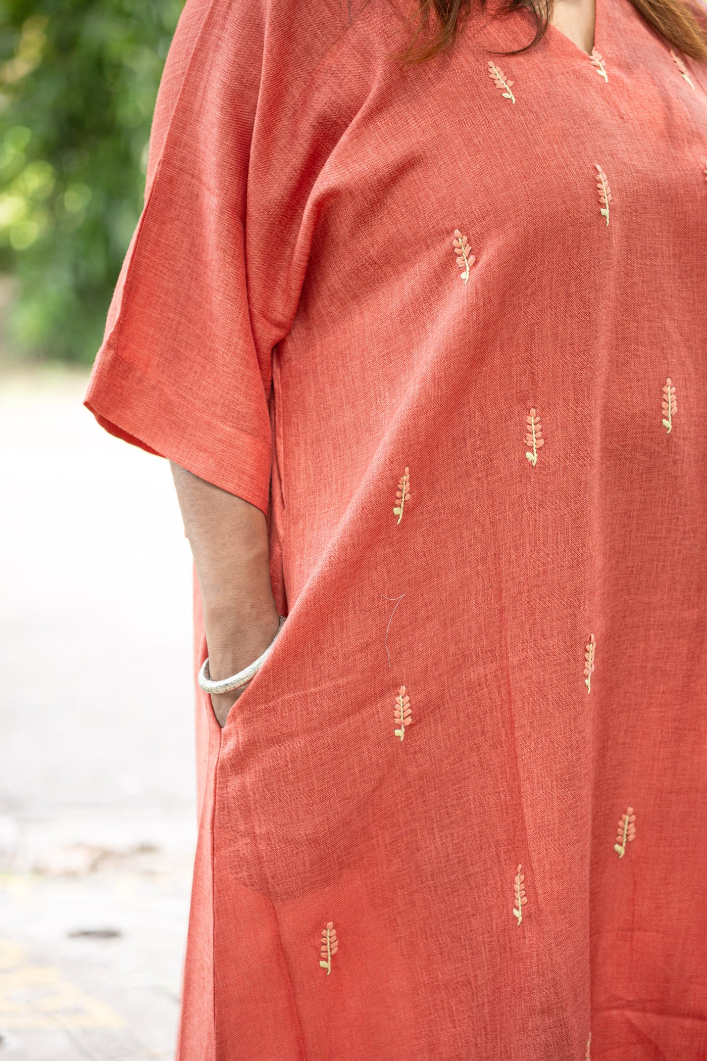 Mrittika — Embroidered Linen Kaftan Dress - Uttariya