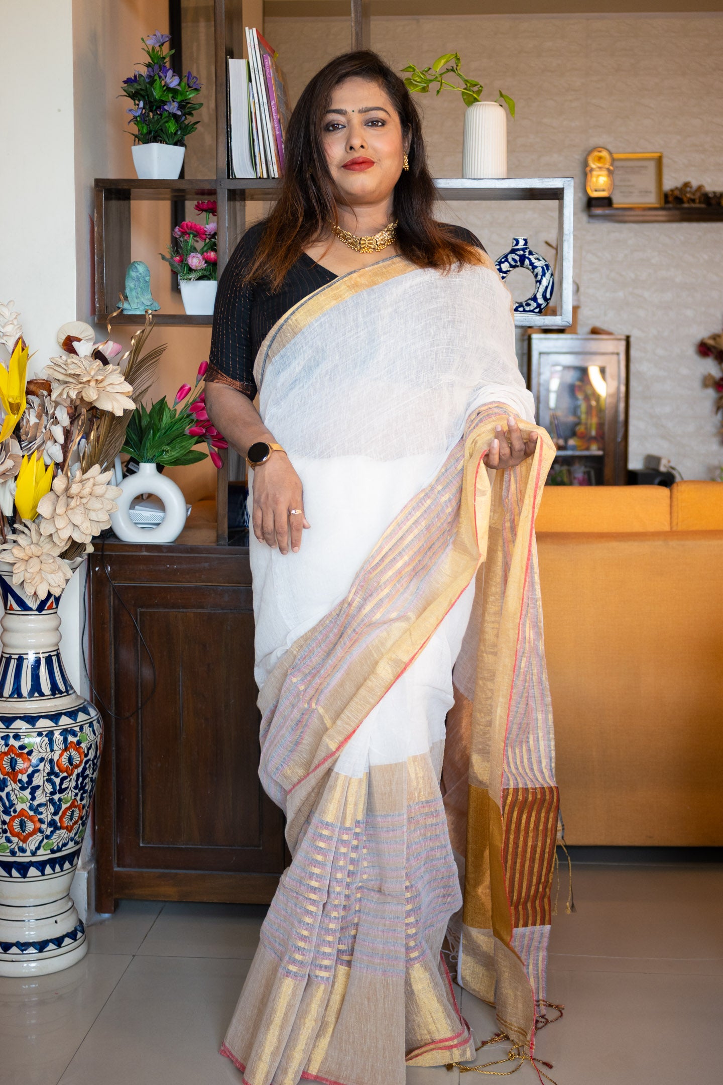 Harsha Linen Saree - Uttariya