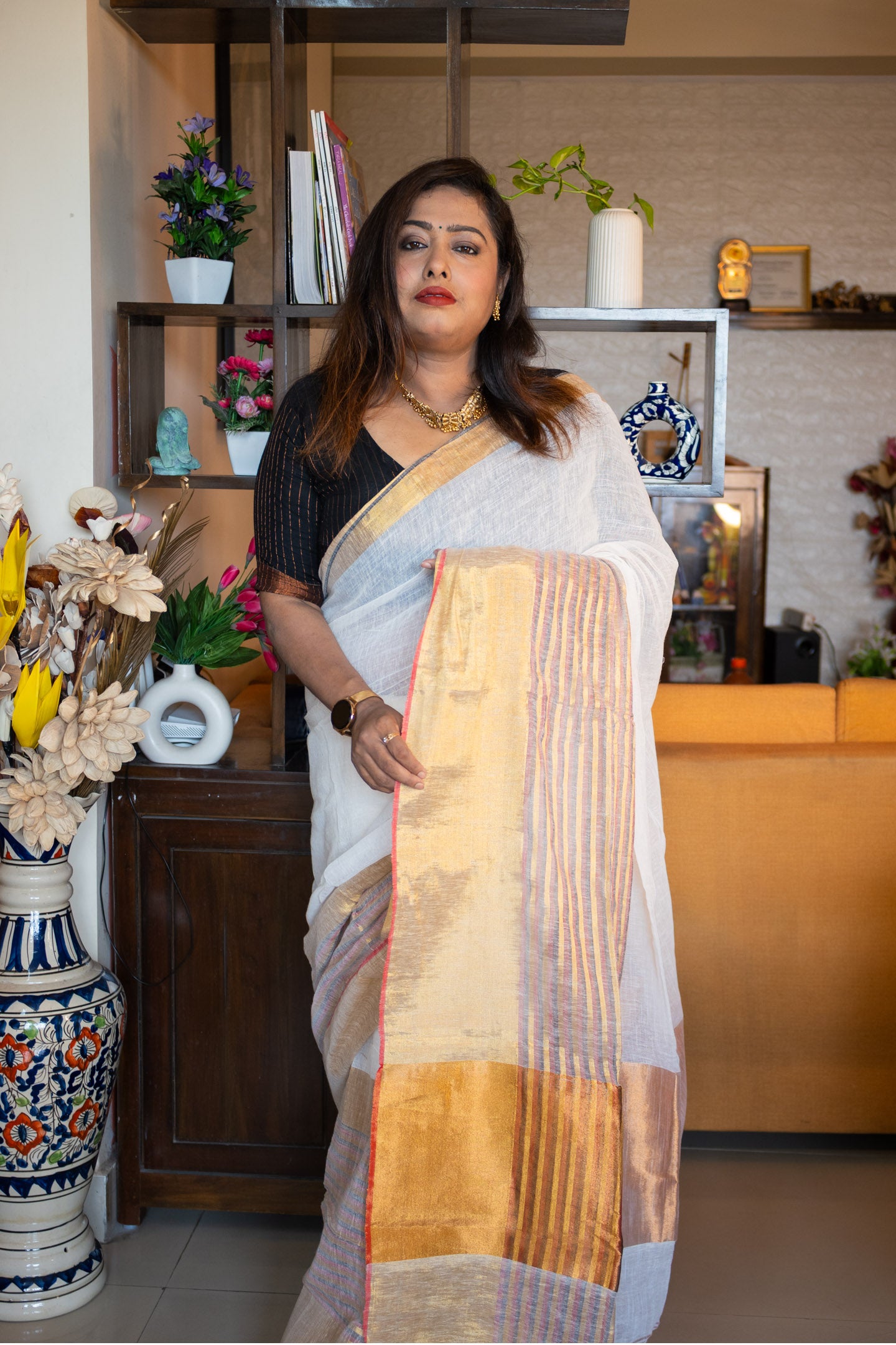 Harsha Linen Saree - Uttariya