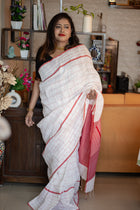 Laal Sada Linen Saree - Uttariya