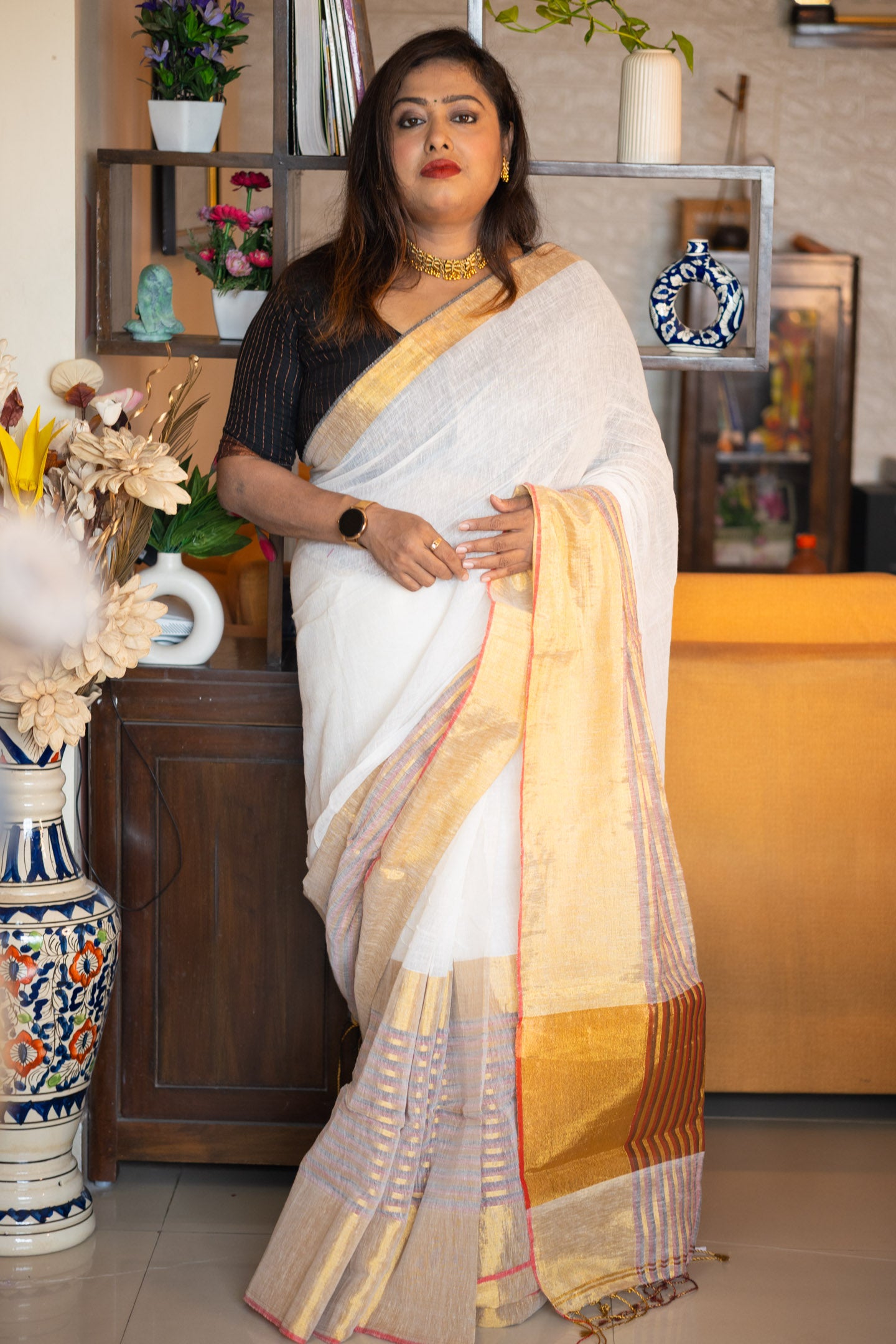 Harsha Linen Saree - Uttariya