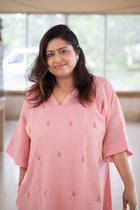Pallavi — Embroidered Linen  Dress - Uttariya