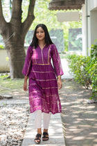 Royal Purple Sequence Flare Cotton Kurta - Uttariya