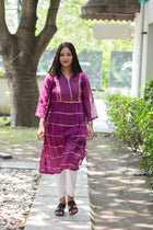 Royal Purple Sequence Flare Cotton Kurta - Uttariya