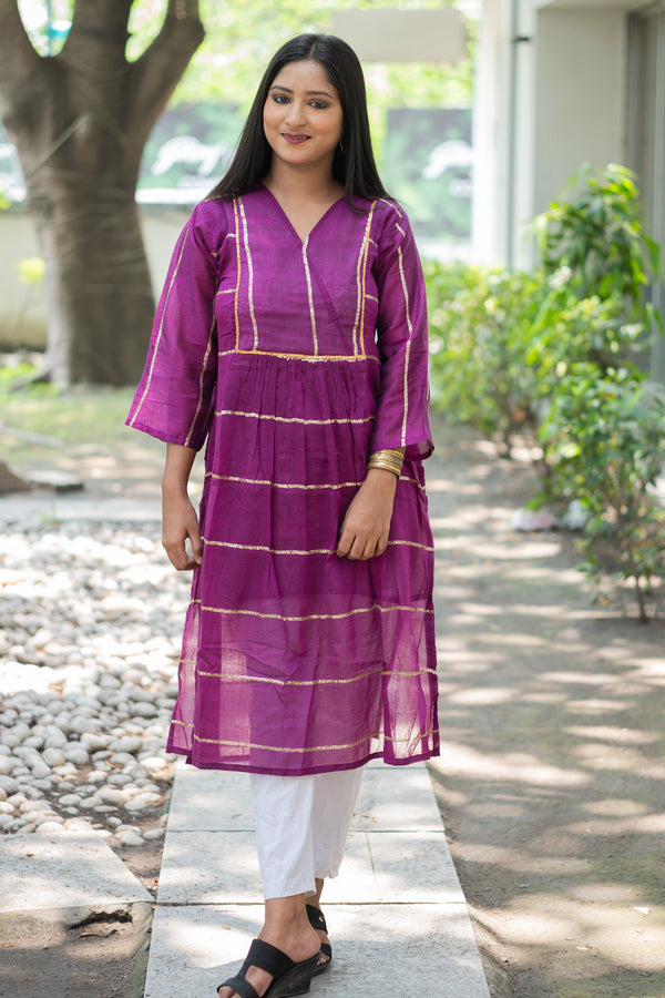 Royal Purple Sequence Flare Cotton Kurta