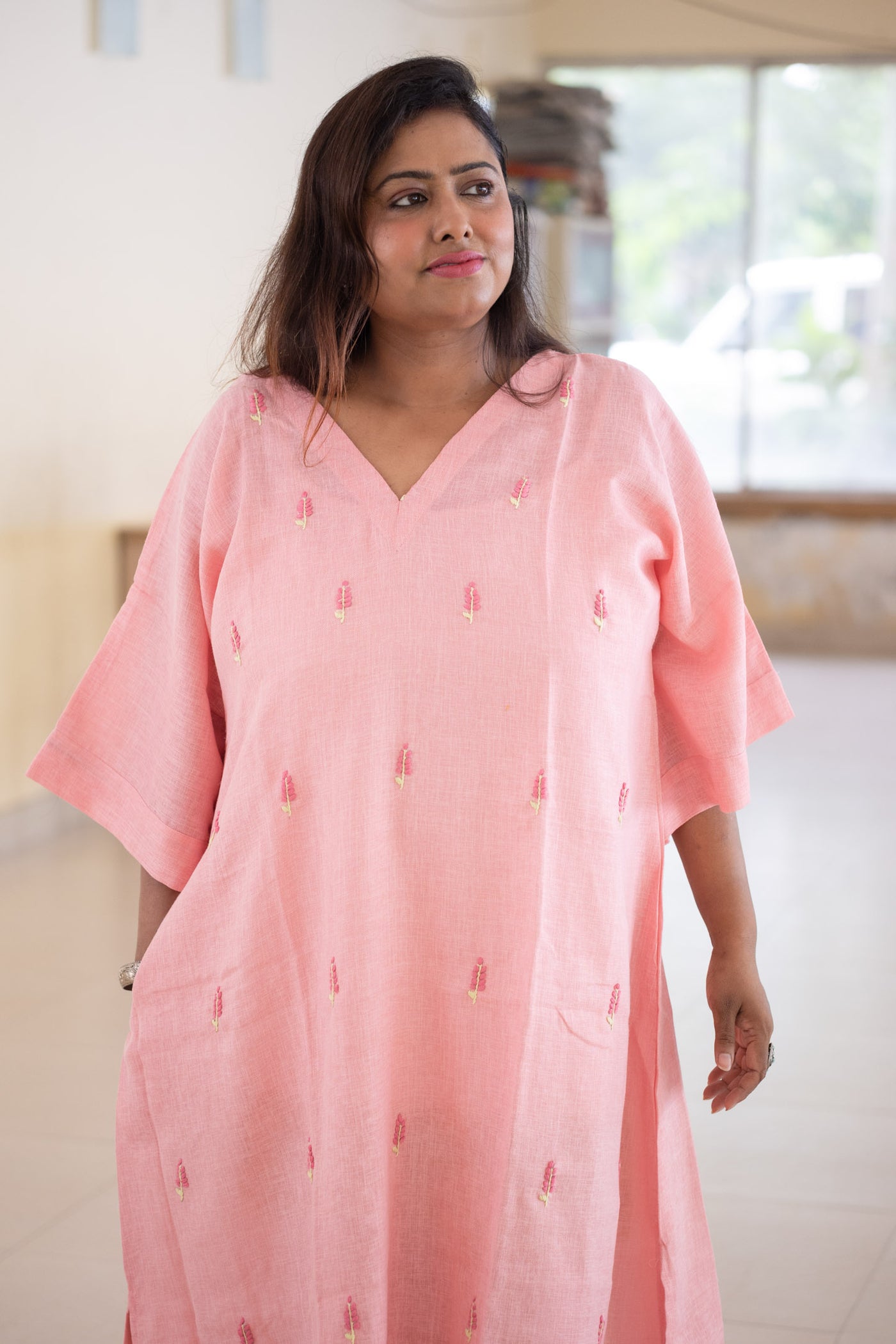 Pallavi — Embroidered Linen  Dress - Uttariya
