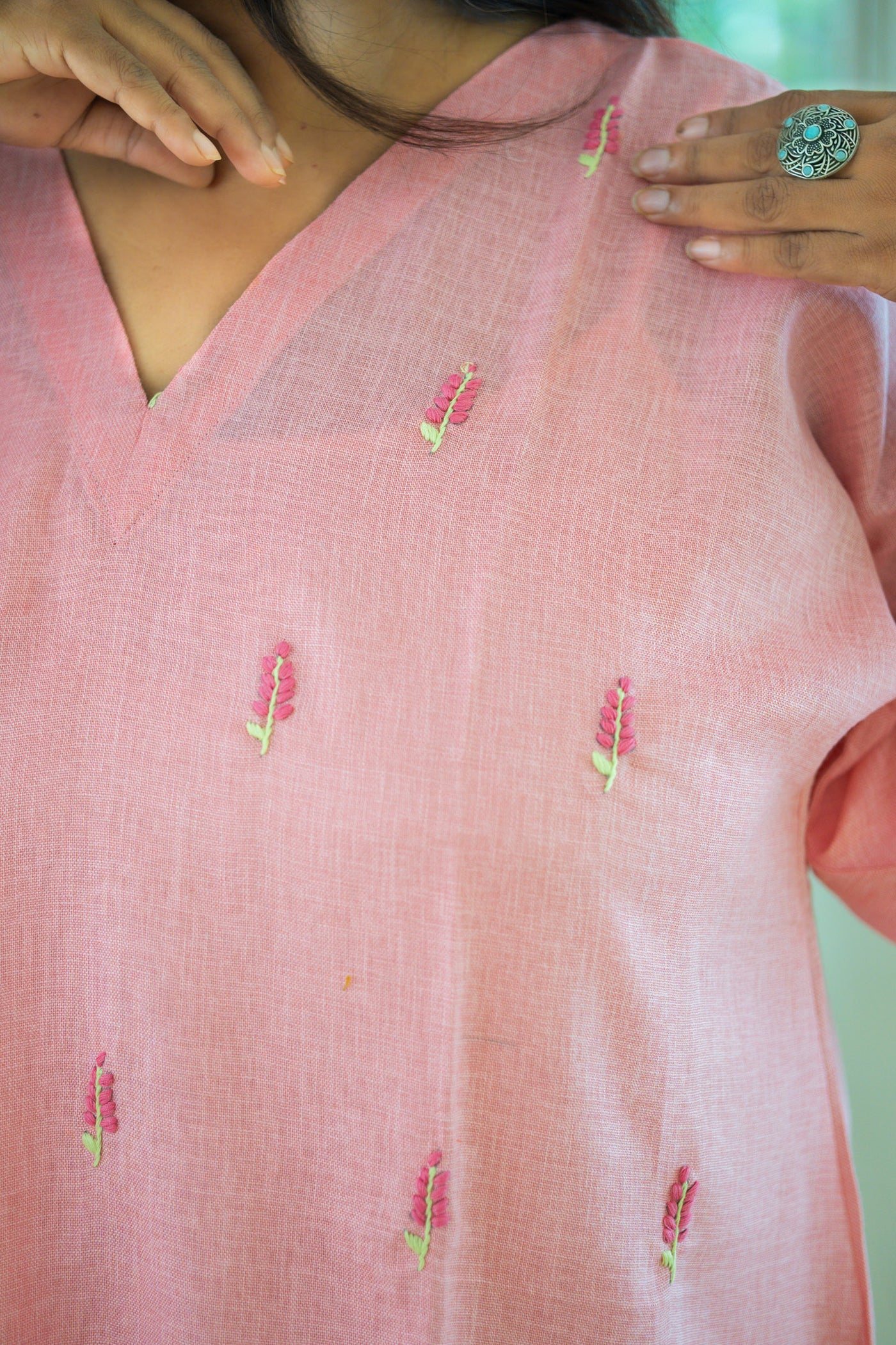 Pallavi — Embroidered Linen  Dress - Uttariya