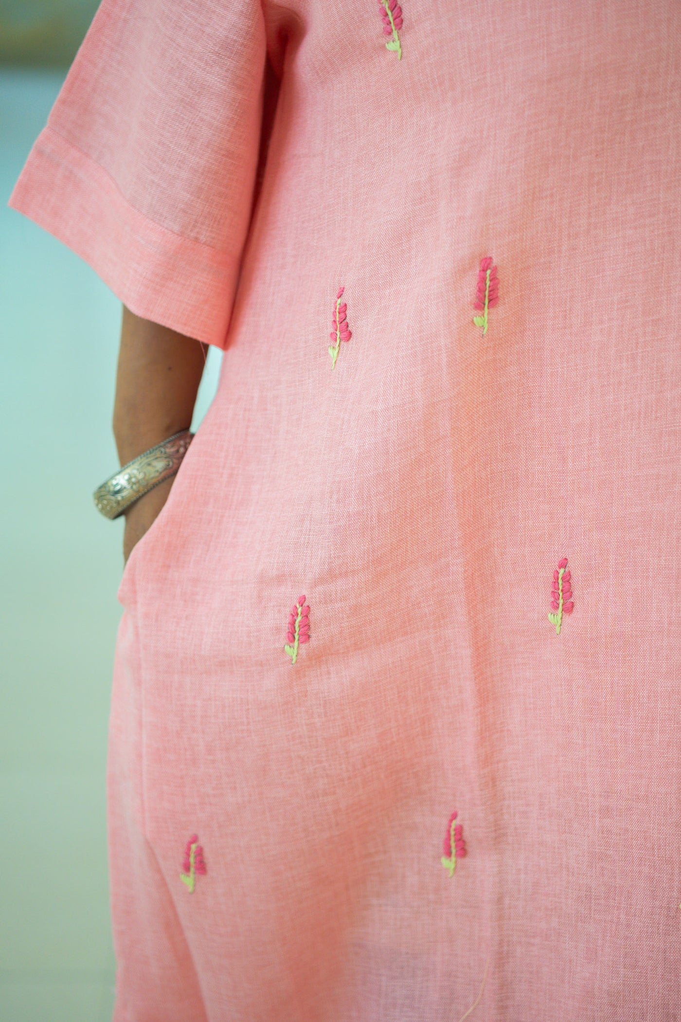Pallavi — Embroidered Linen  Dress - Uttariya