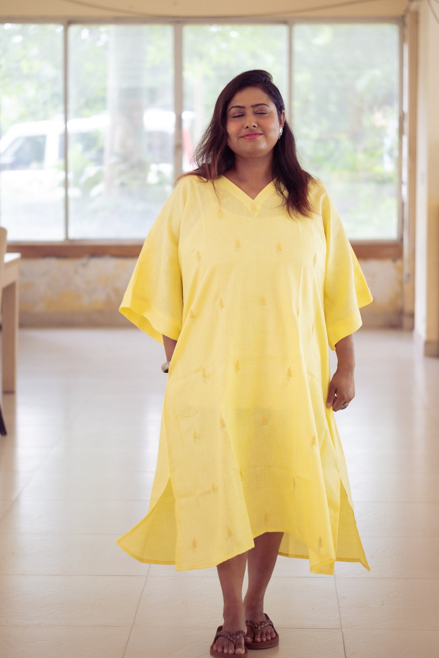 Dipta Embroidered Linen Dress - Uttariya