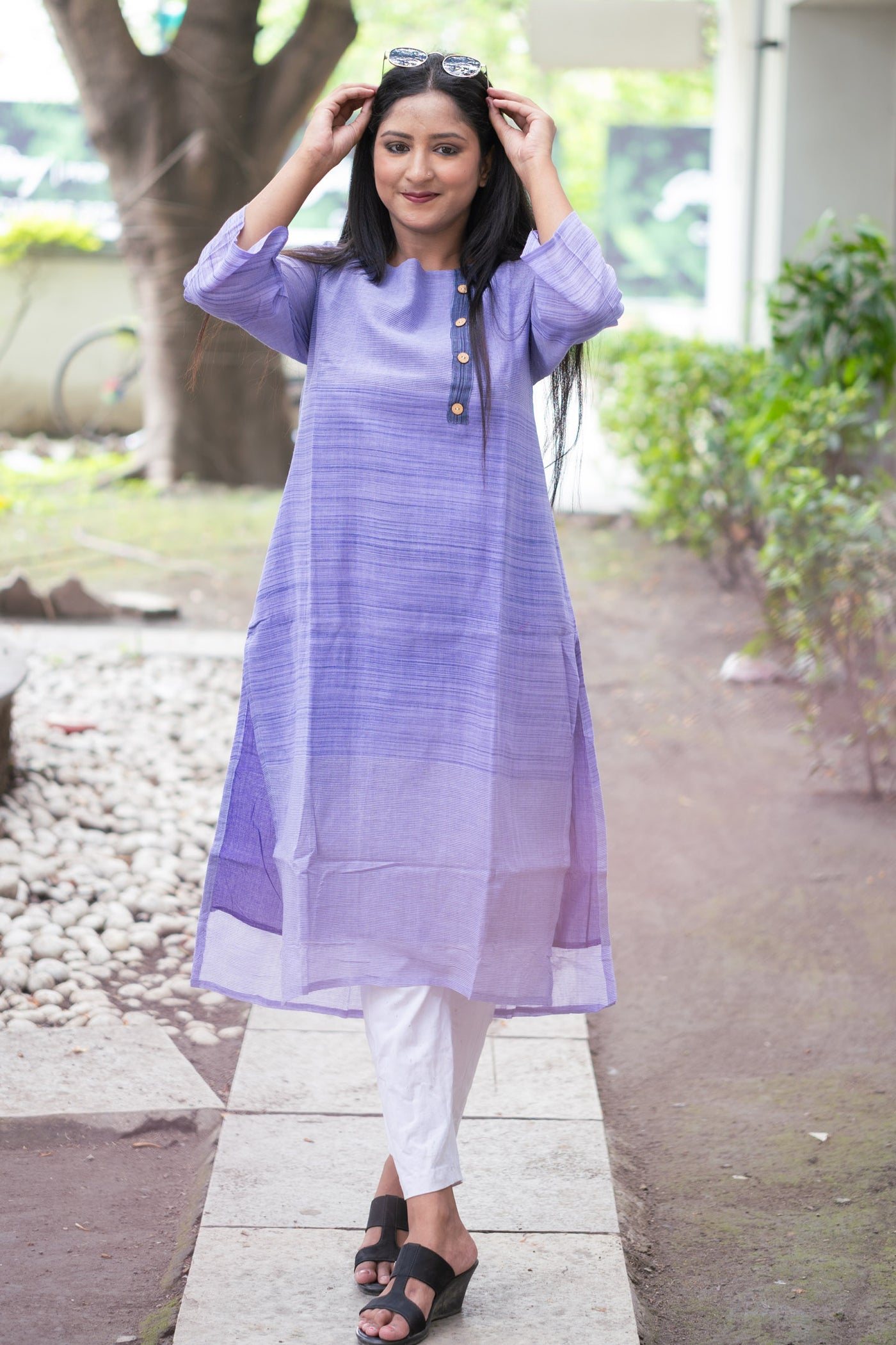 Purple Khadi Kurta - Uttariya