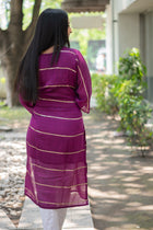 Royal Purple Sequence Flare Cotton Kurta - Uttariya
