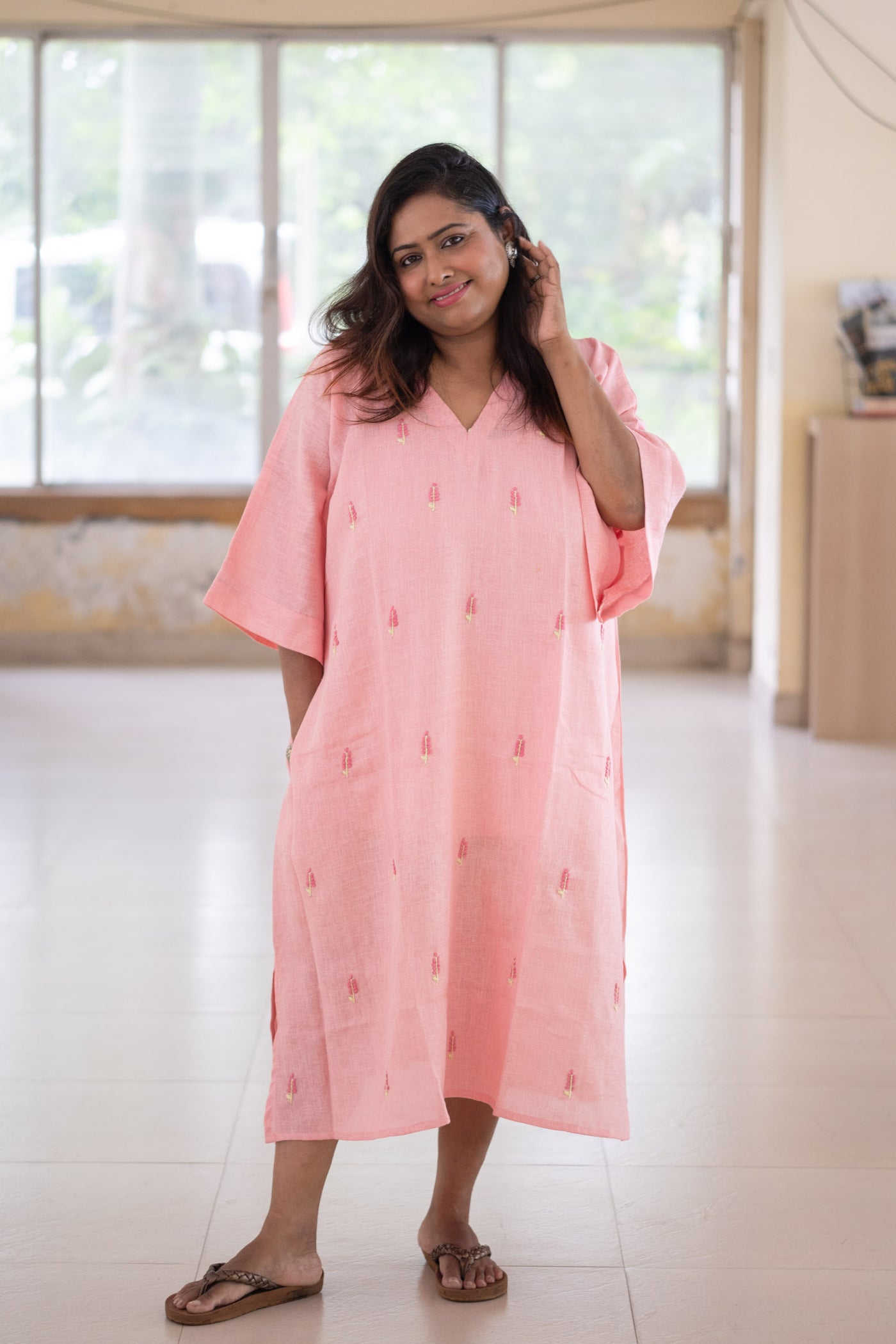 Pallavi — Embroidered Linen  Dress - Uttariya