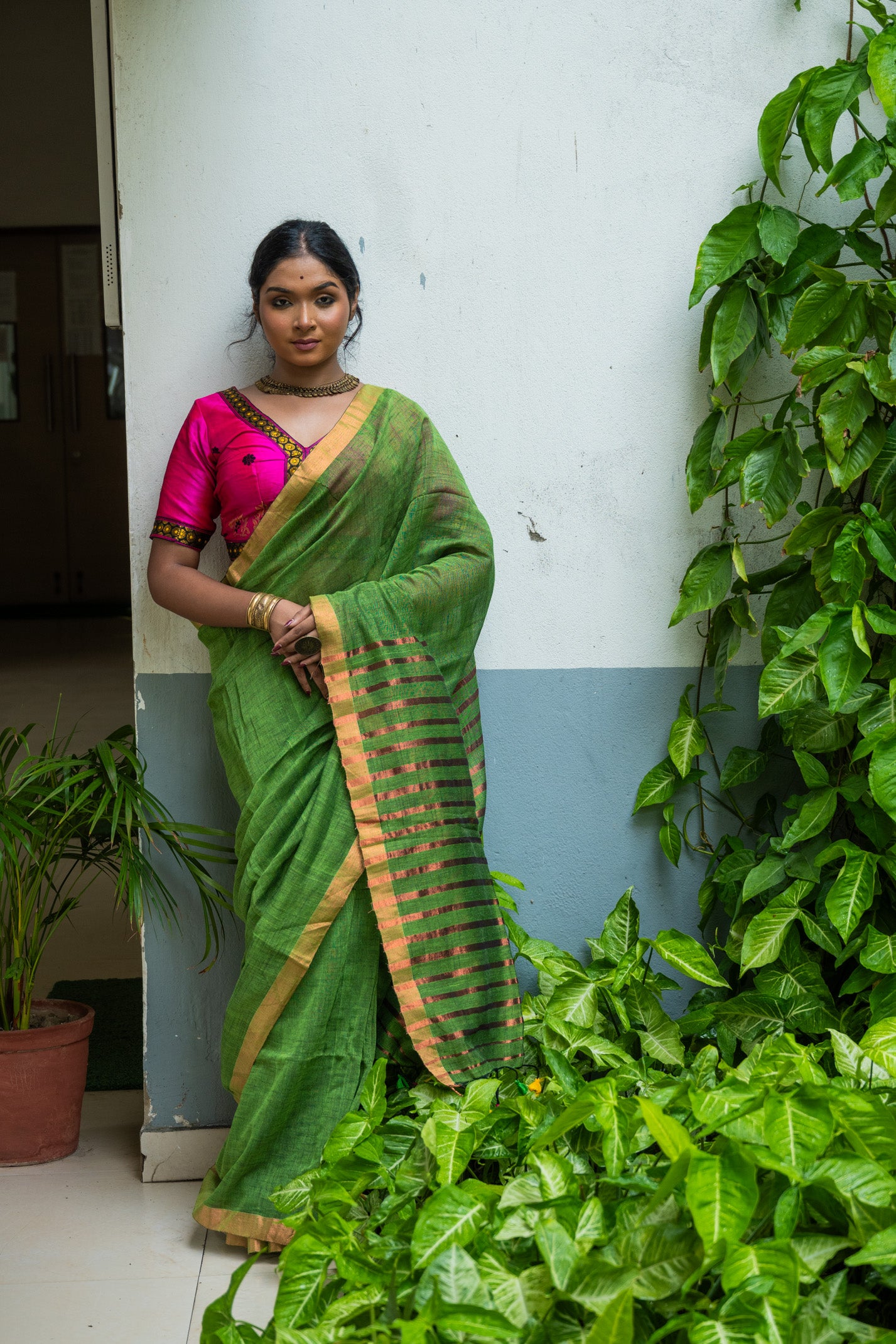 Forest linen Saree