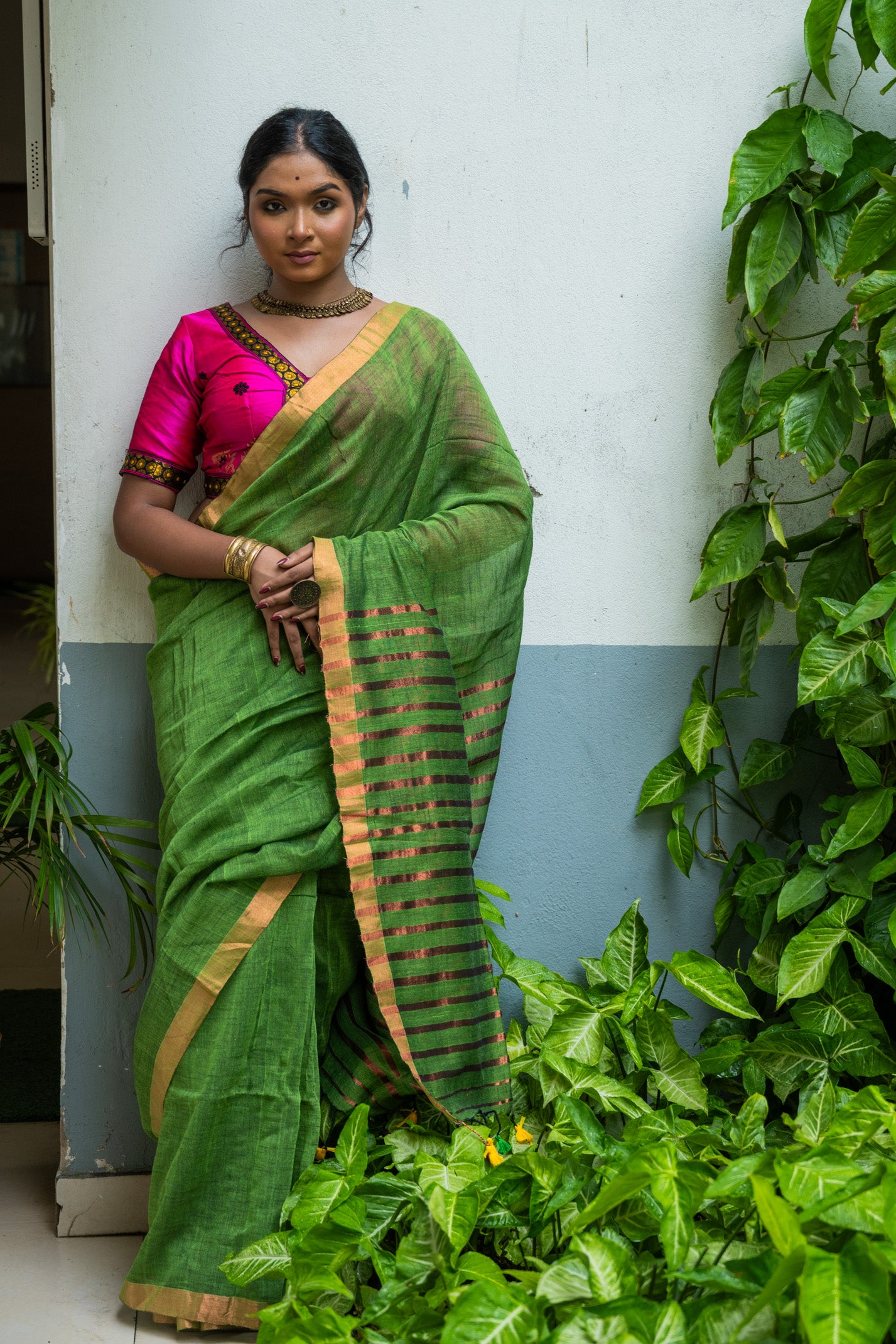 Forest linen Saree