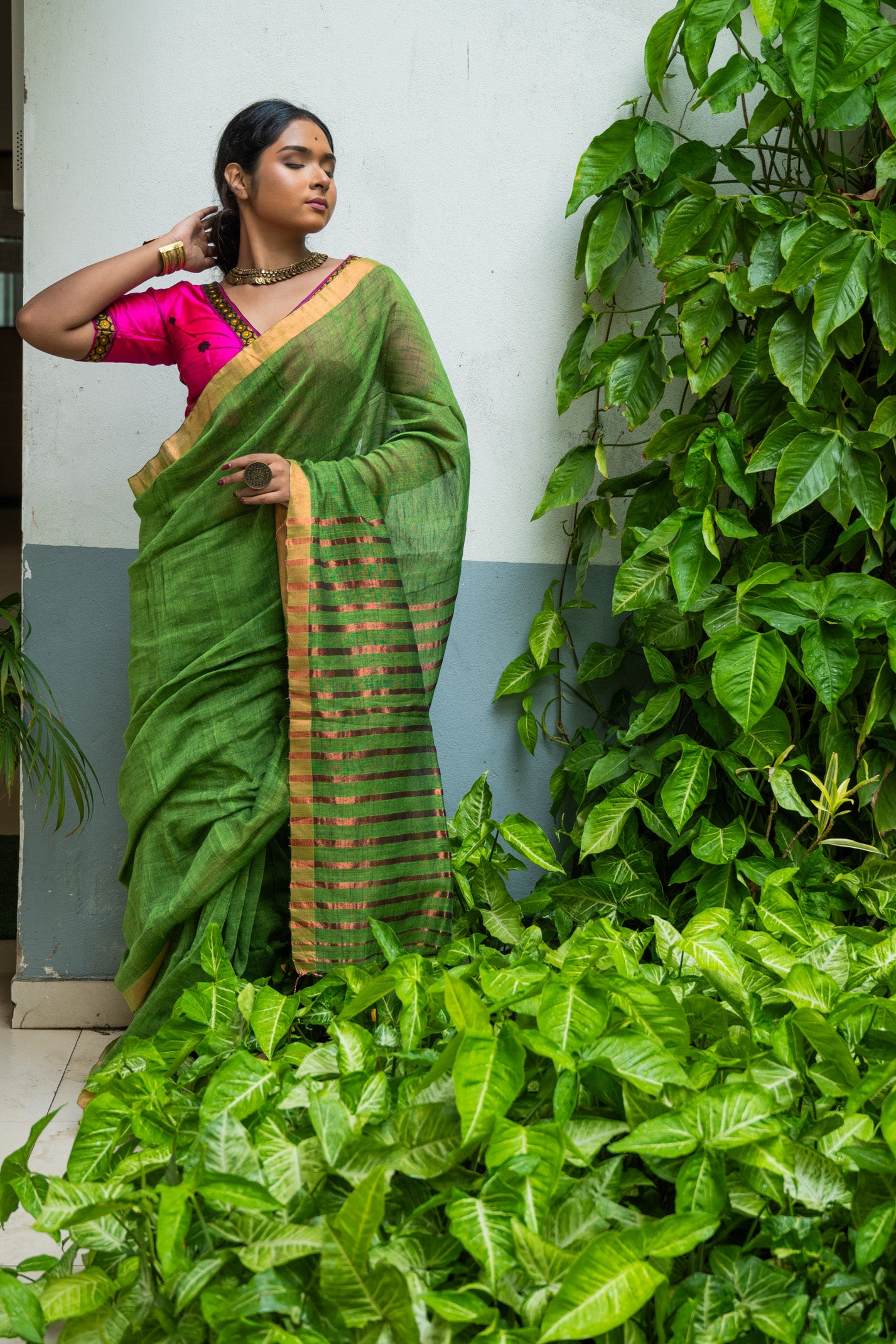 Forest linen Saree