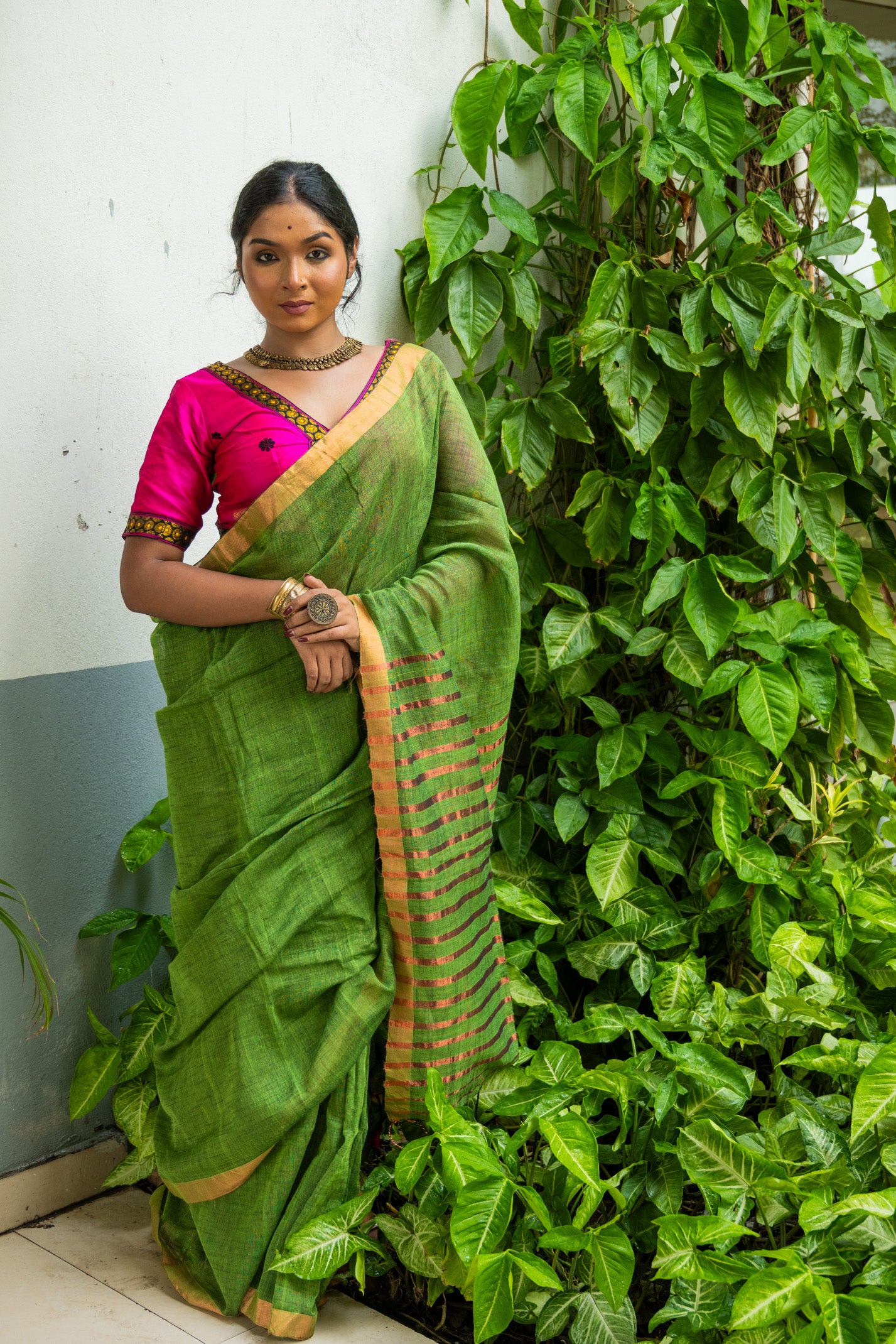 Forest linen Saree