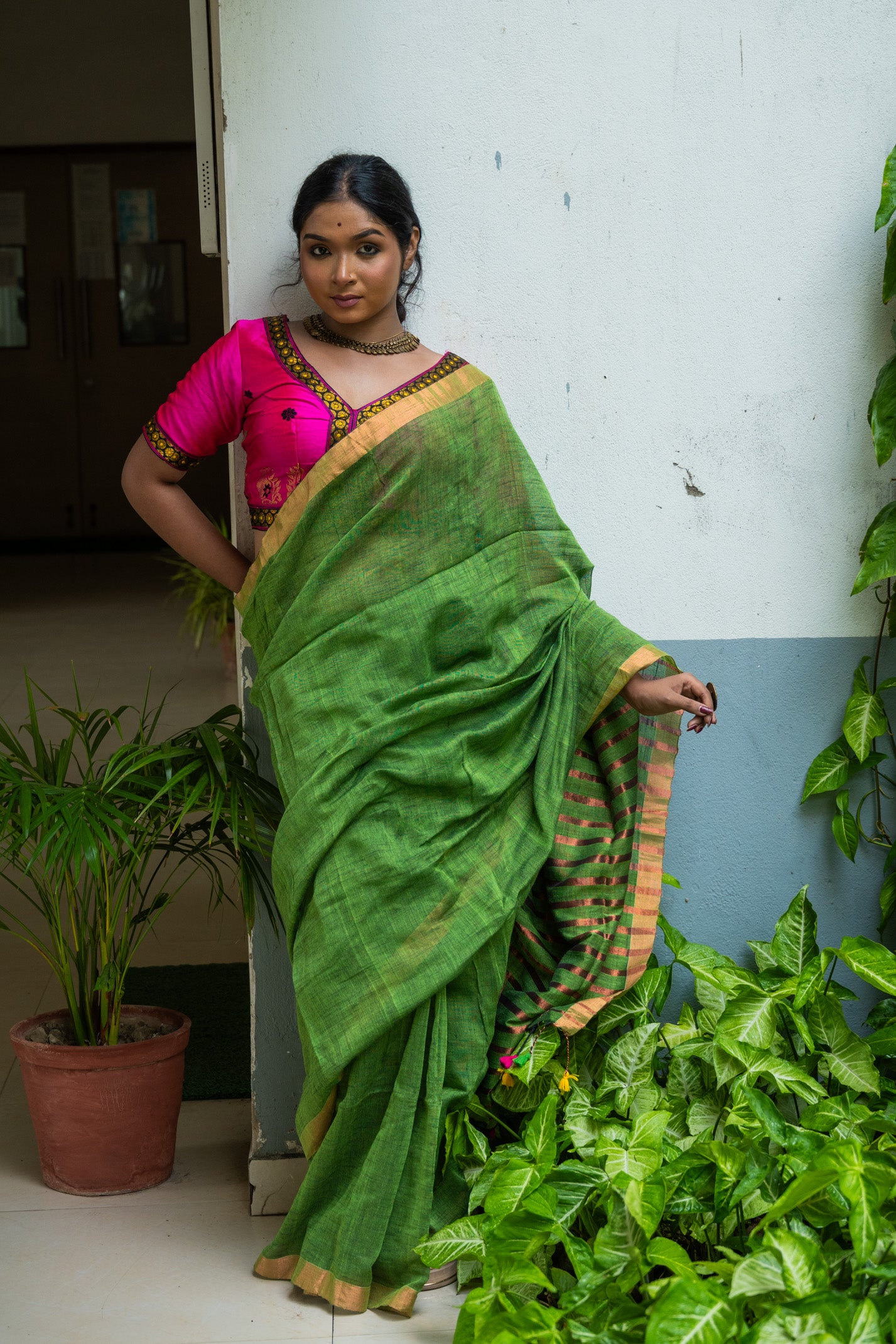 Forest linen Saree